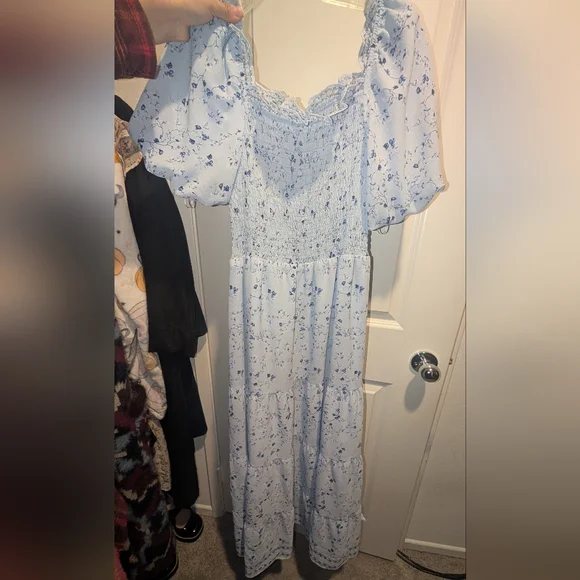 Blue Floral Cottagecore Maxi Dress Smocked Puff Sleeve Coquette Prairie Romantic - Picture 1 of 3